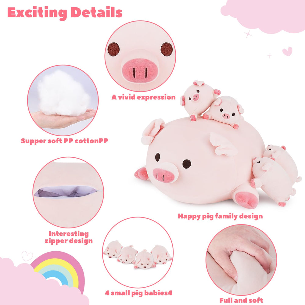 Achwishap pig family plush lounging on a chair for cozy decor.