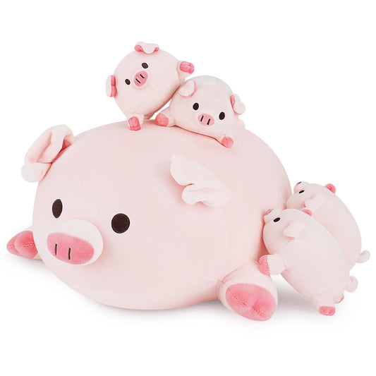Achwishap pig mommy plush, 16 inches, ideal for cuddling and decor.