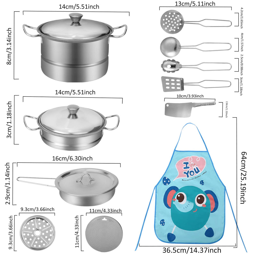 Acksonse pots and pans close-up – shiny surfaces invite realistic role play.