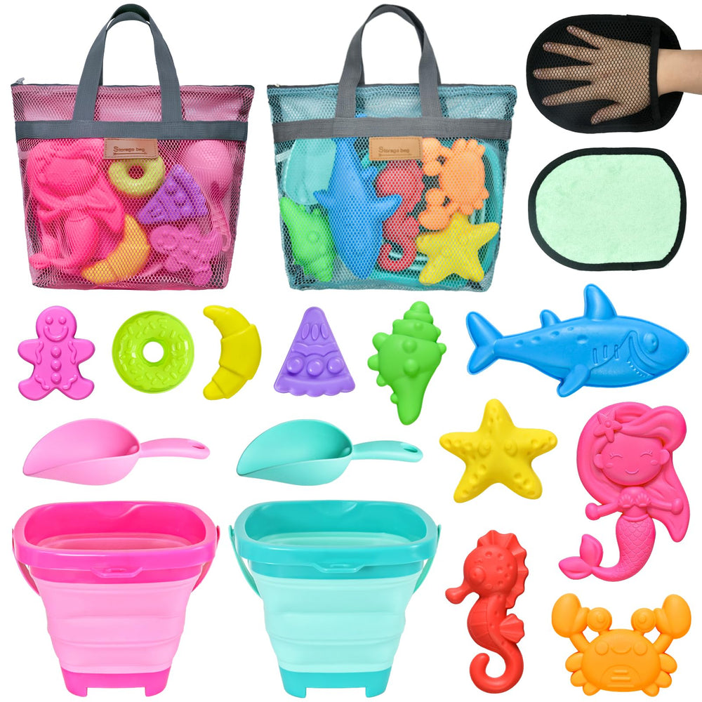 Aclarastra collapsible beach buckets ready for travel and easy packing.