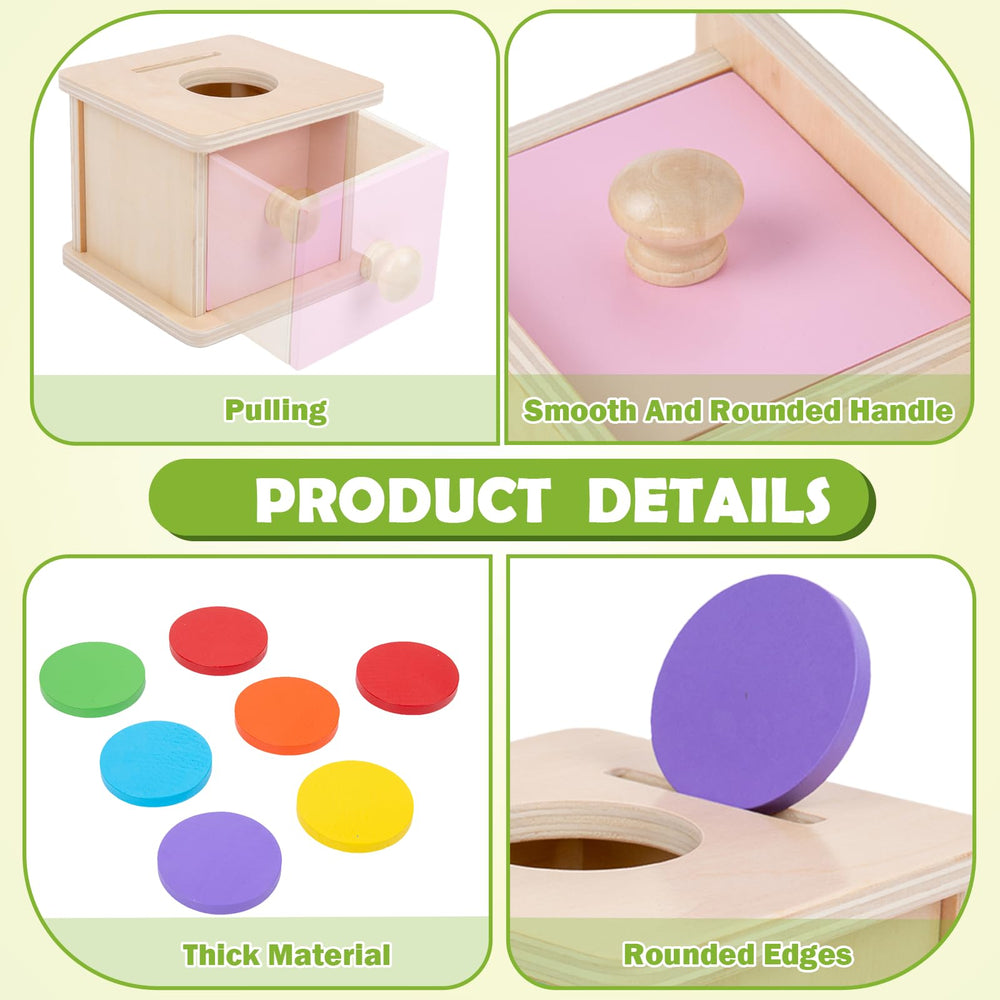 Adena Montessori coin box basswood construction with non-toxic paint ensures smooth surfaces.