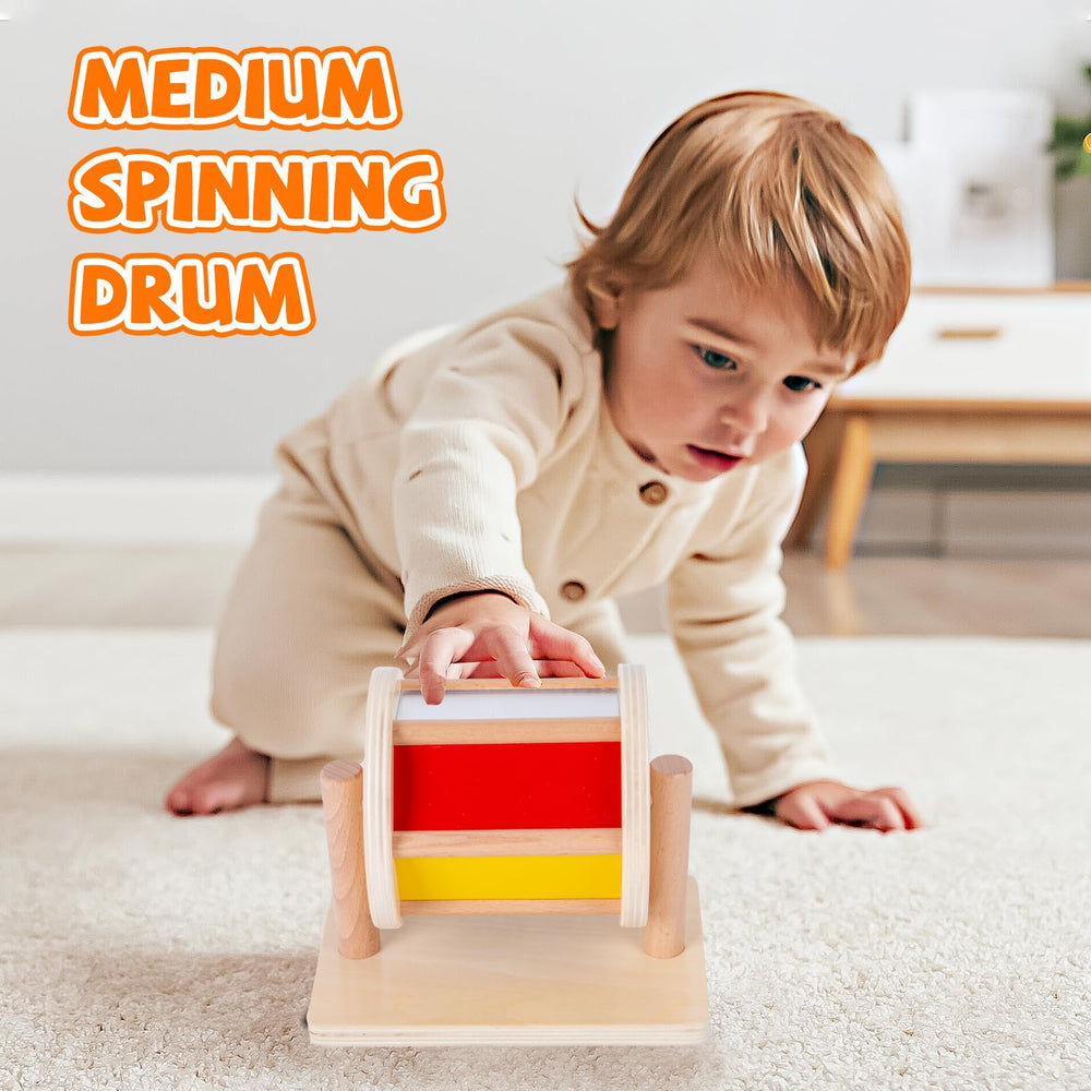 Adena Montessori medium spinning drum with colors enhances visual tracking during play.