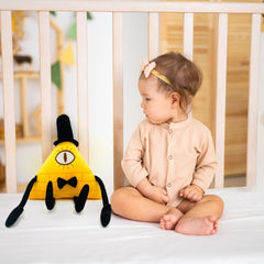 Adenzai Bill Cipher plush on shelf ready to join collections.