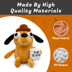 Adenzai This Is Fine dog plushie presented as a giftable meme item.