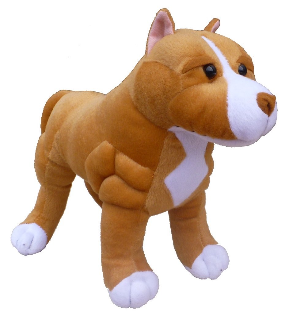 Adore Plush Company Boss Pit Bull standing plush shows soft, cuddly texture for kids.