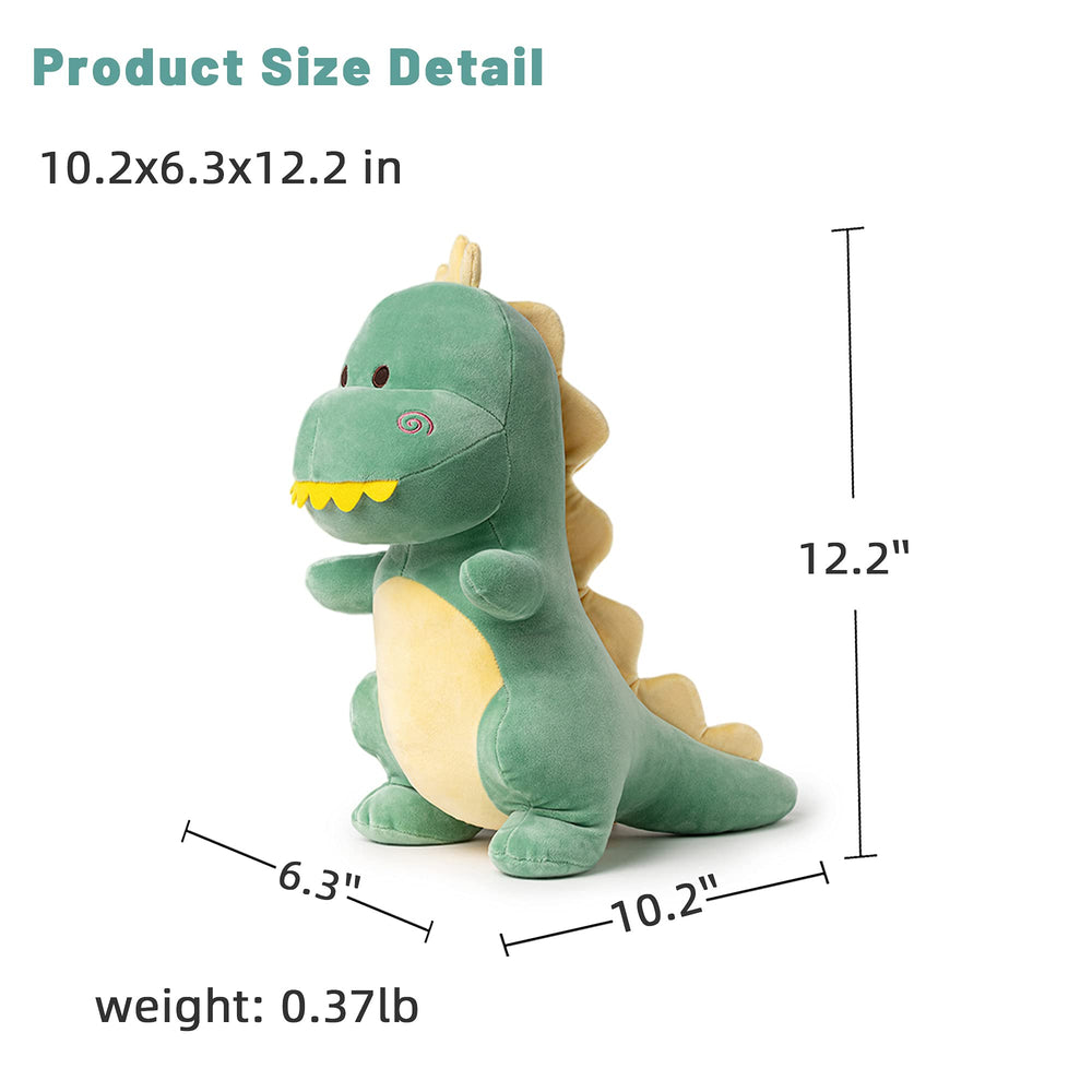 Adorlynetty dinosaur stuffed animal green tail enhances cute room decor.