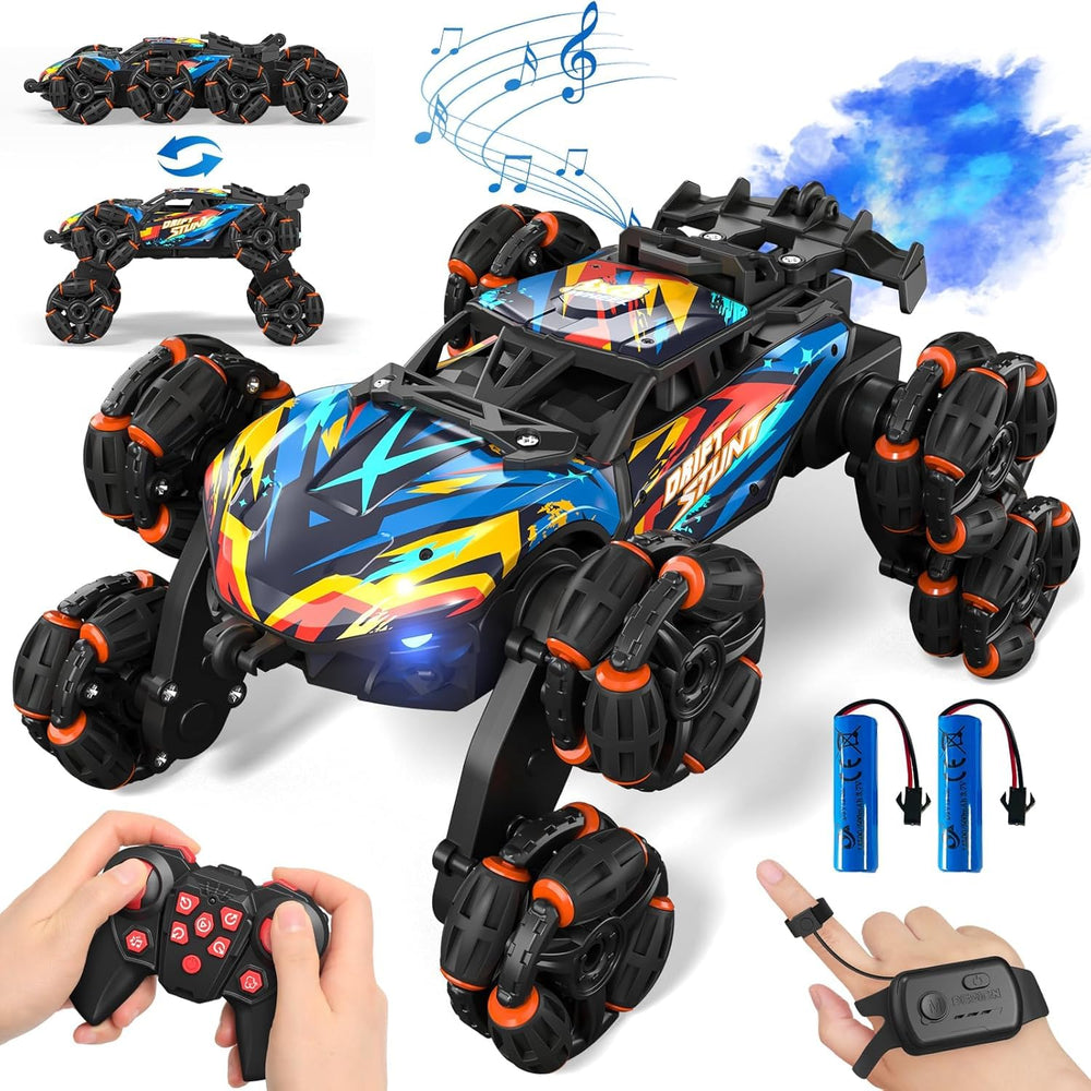 ADUSRIZ 8WD gesture car front view with LED lights for vivid action play.