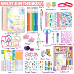 ADUSRIZ DIY Journal Kit accessories collection, includes stamps, stickers, and clips for personalization.