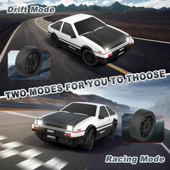 ADUSRIZ RC Drift Car side drift shot showing responsive steering for precise turns.