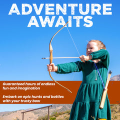 Adventure Awaits kids enjoying backyard archery with a reliable USA-based wooden set.