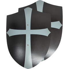 Adventure Awaits! Knight Shield 2-pack front view, durable wooden toy for imaginative outdoor battles.