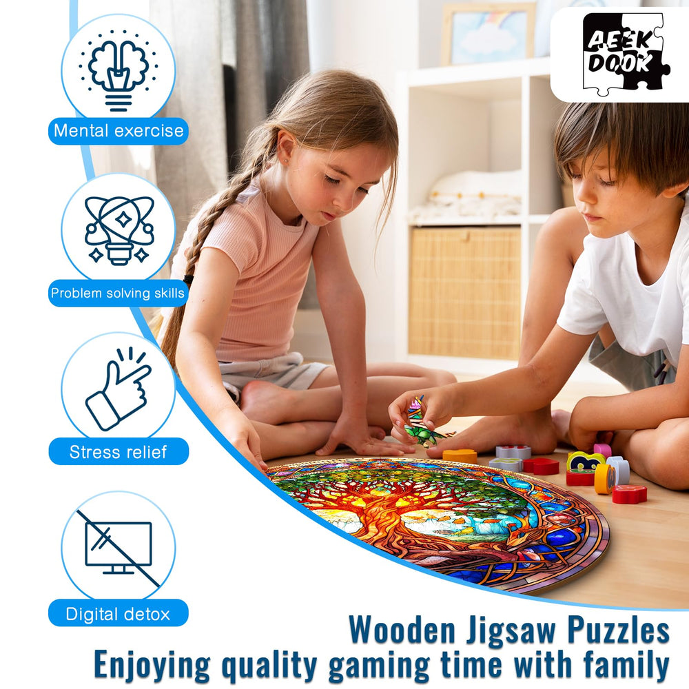 Aeekdook wooden puzzle support stand for stable display.