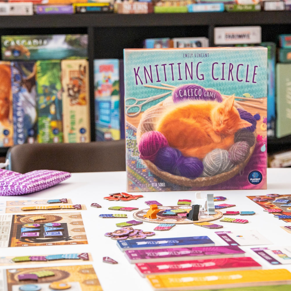 AEG Knitting Circle request cards guide targets and cooperative play