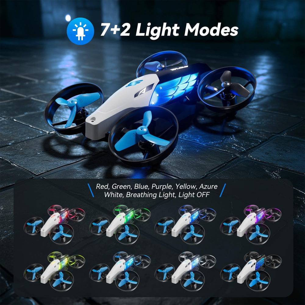 Aeihopfe drone showing five flying postures for varied tricks.