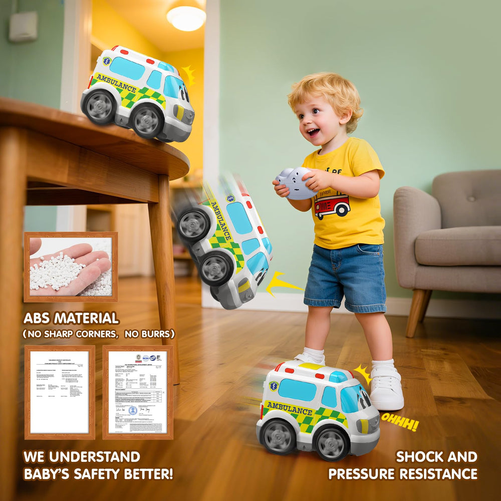 AEROQUEST Ambulance toy side view showing durable design for kids.
