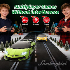 AEROQUEST Lamborghini RC car battery charger setup highlights eco-friendly two-pack power.