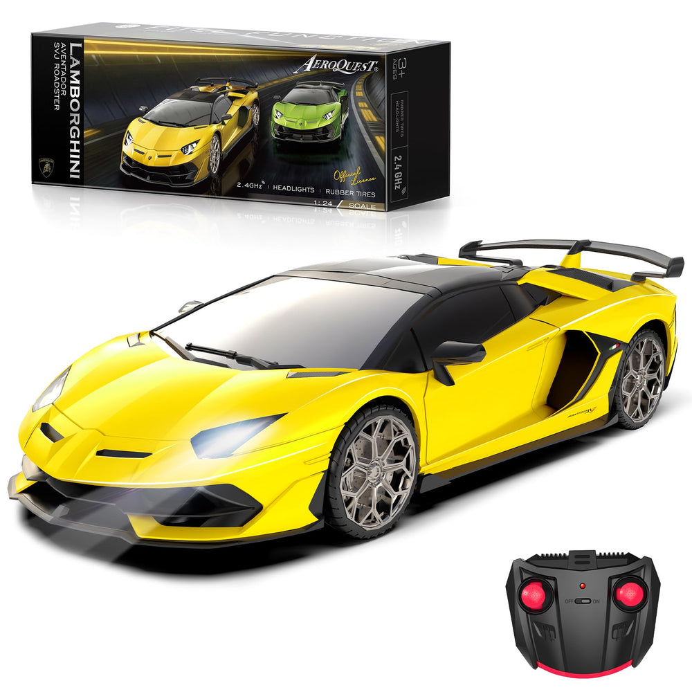 AEROQUEST Lamborghini RC car front view with yellow body, built for fast play.