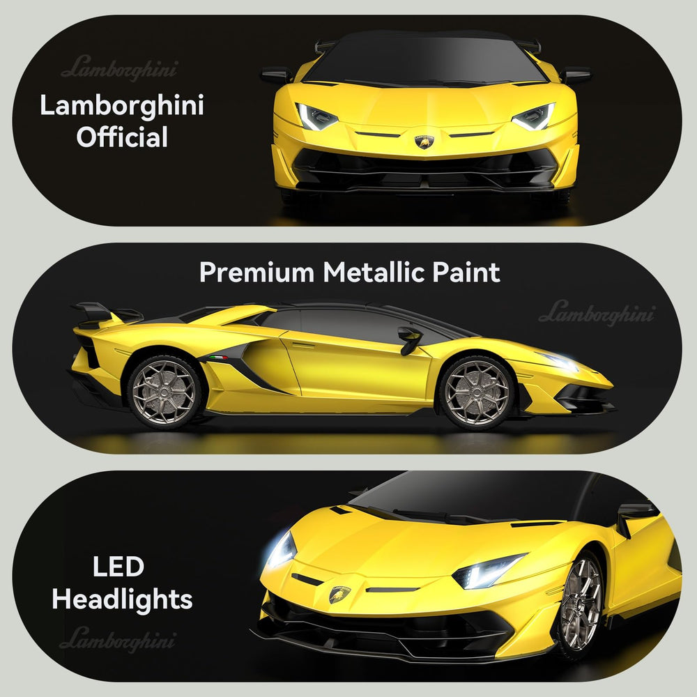 AEROQUEST Lamborghini RC car with LED headlights illuminated during night play.