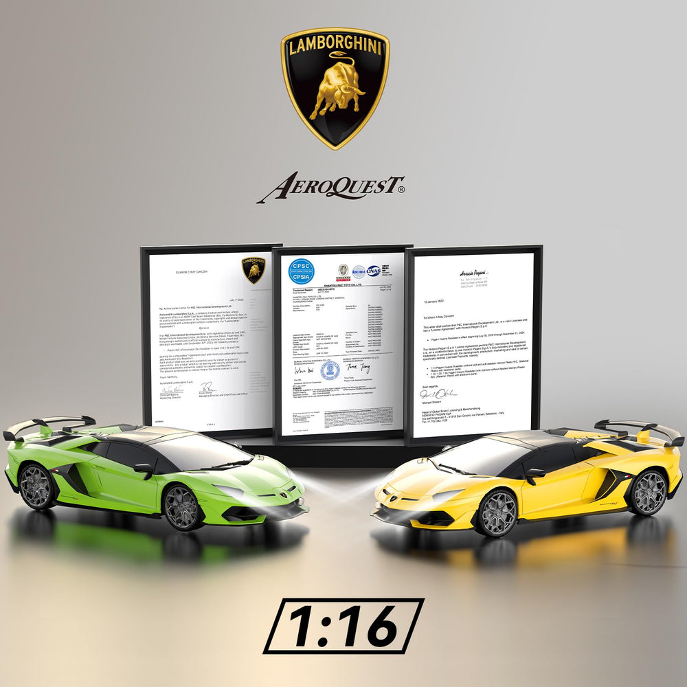 AEROQUEST Lamborghini RC car side profile in green highlighting sleek styling.