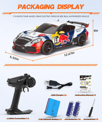 AEROQUEST Porsche 718 Cayman GT4 RC car in motion on track for high-speed fun.