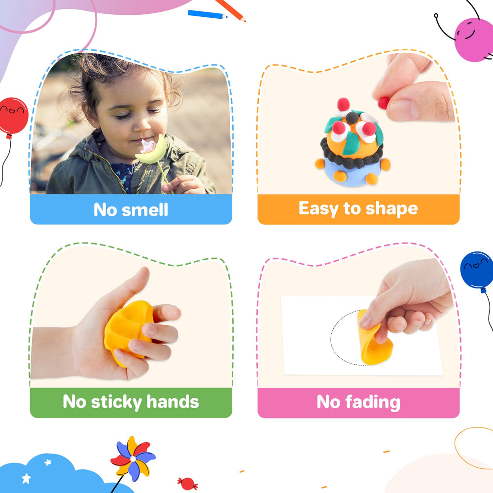 Soft, non-stick air dry clay easy for little hands to mold.