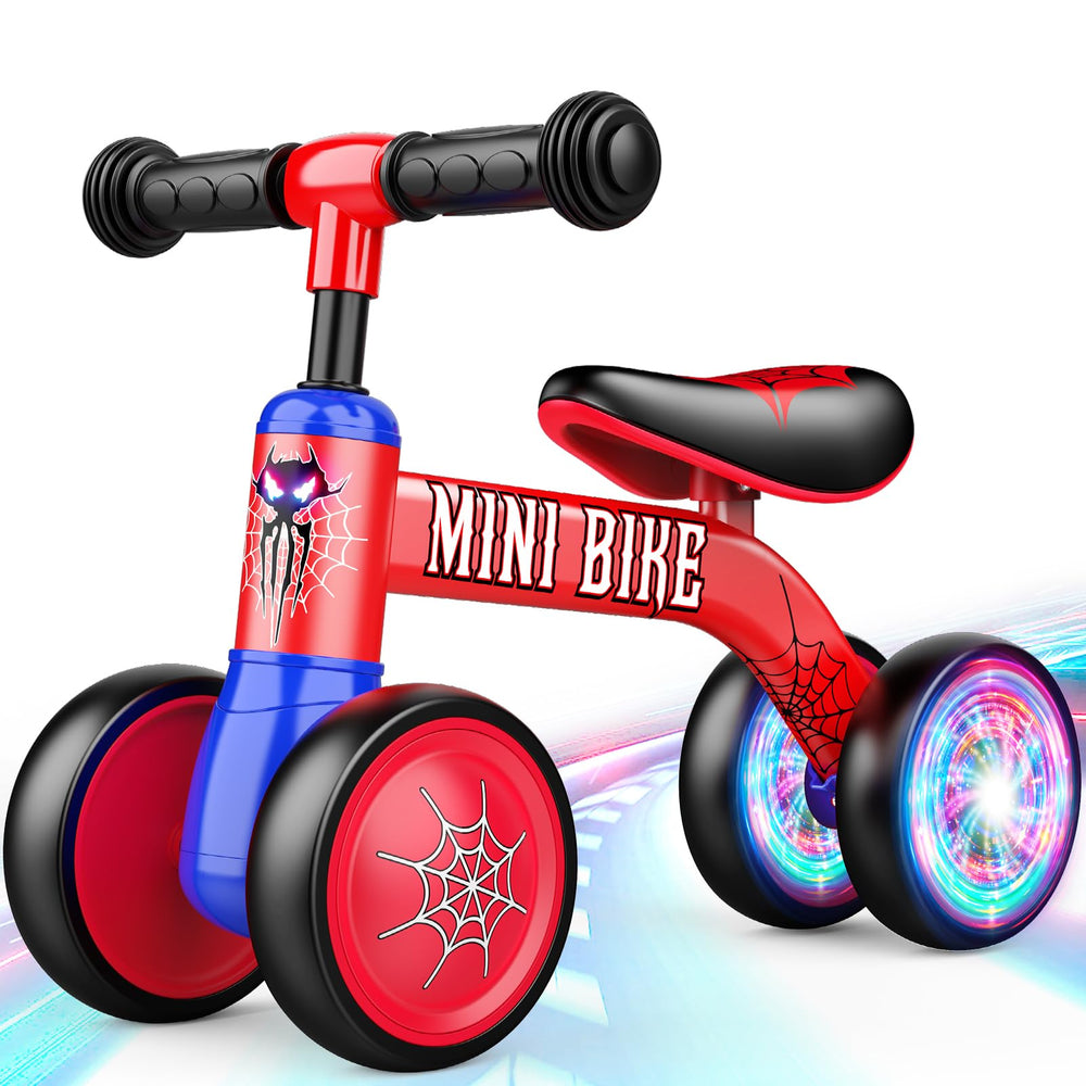 Aetyni baby balance bike spider design lights up for playful exploration.