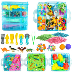 AGENTLAN Dino & Ocean Sensory Bin overview with dinos and sea life for imaginative play.