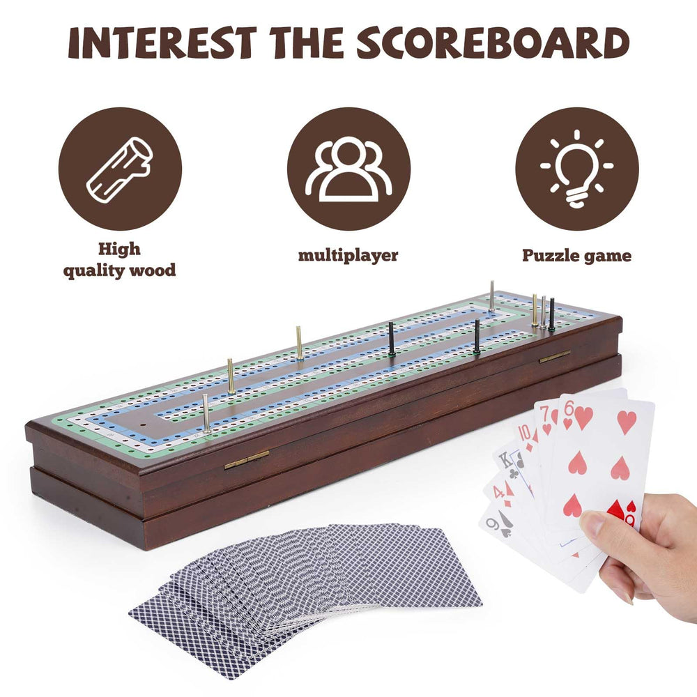 Agirlgle wooden cribbage board featuring magnetic lock for secure travel.