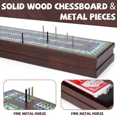 Agirlgle wooden cribbage board shows storage drawer for cards and pegs.