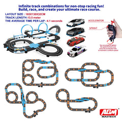 AGM MASTECH licensed slot cars with LED headlights for clear night racing