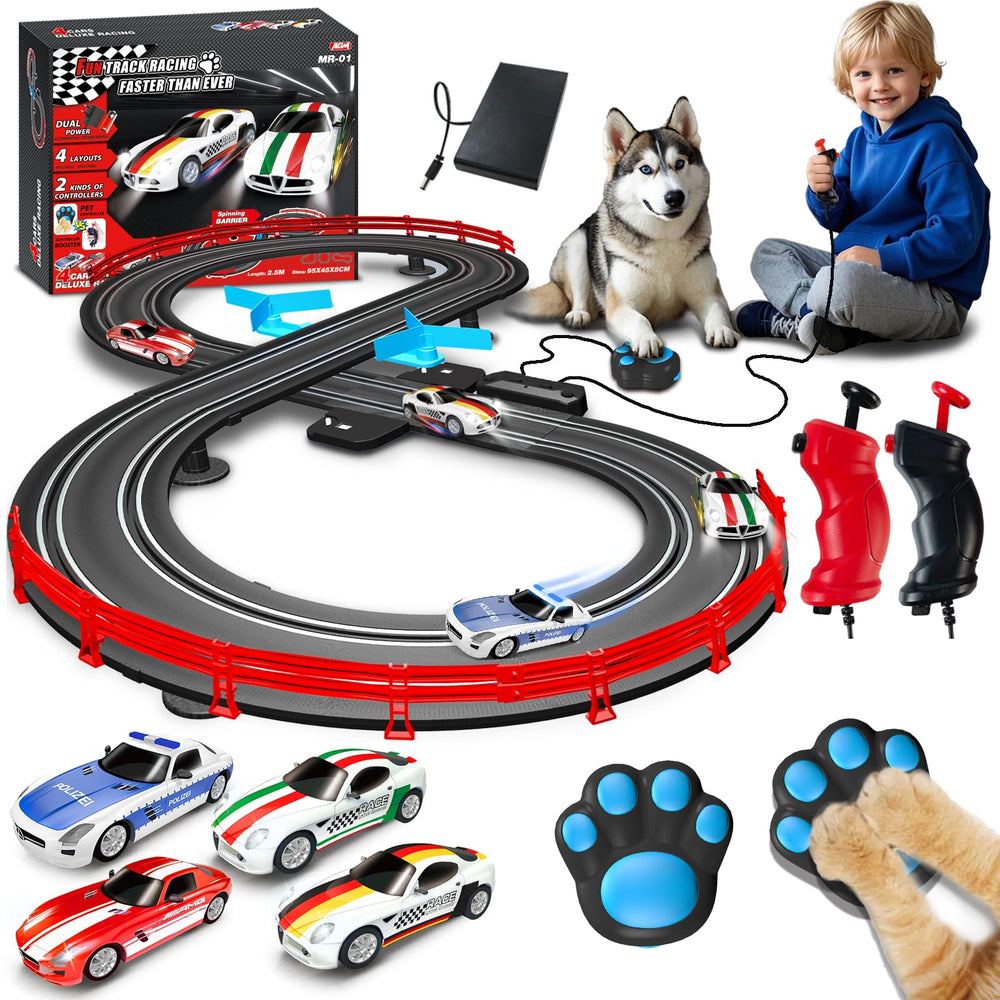 AGM MASTECH slot car track full set overview showing track and cars for family racing fun