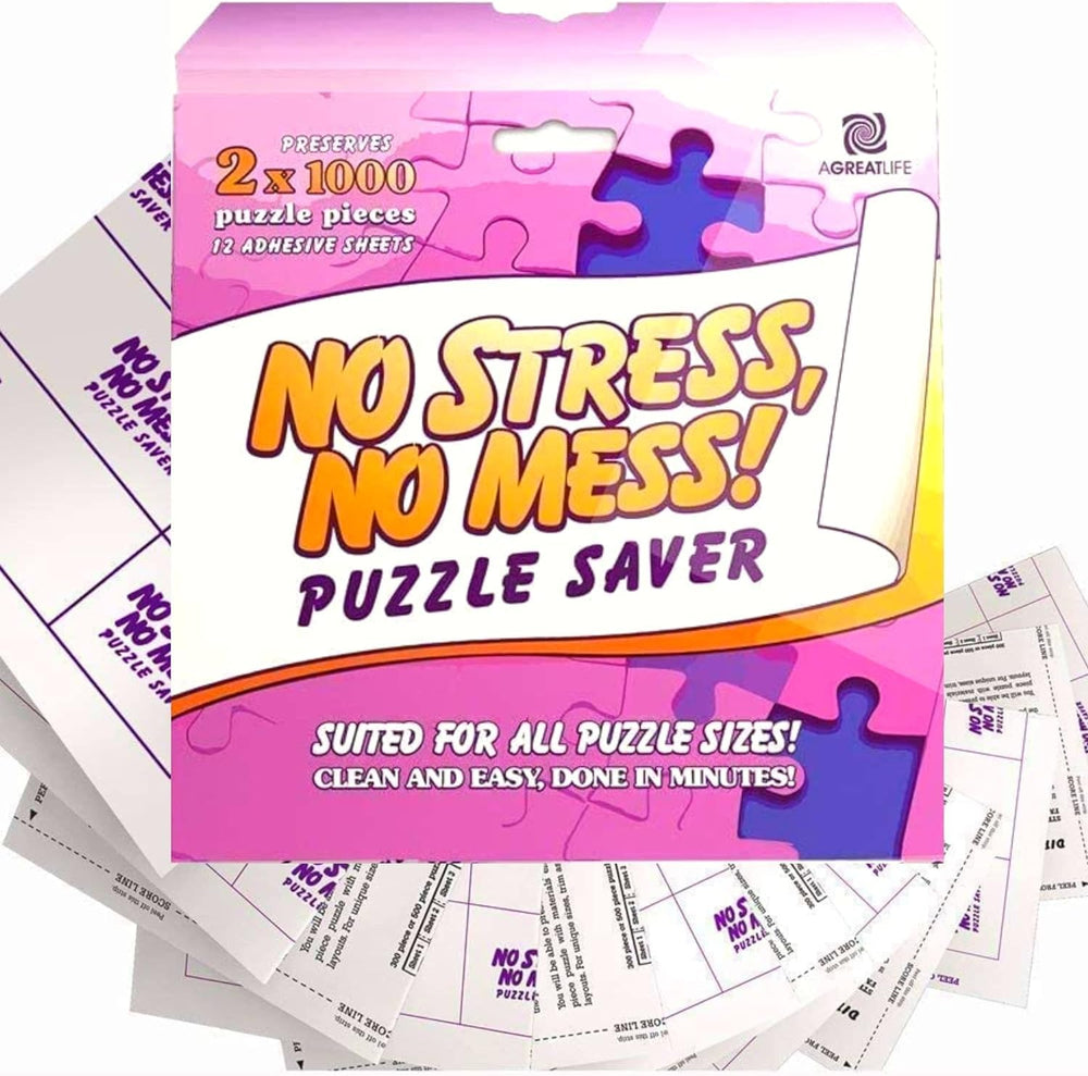 AGREATLIFE puzzle saver sheets packaging demonstrates quick setup to preserve a completed puzzle.