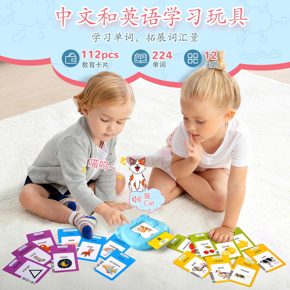 AHJ colorful bilingual illustrations on flash cards for early learning.