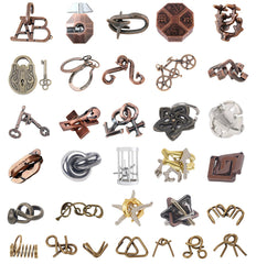 Ahyuan 32-piece metal brain teasers pack shot promoting problem-solving and focus