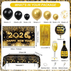 AIBIIN gold foil fringe curtain adds glamour to 2026 Eve backdrop.