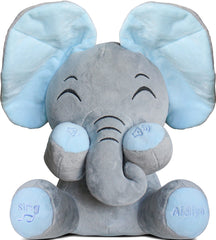 Aidiya blue elephant plush with singing mode engages babies during play.