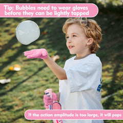 AIERSA magic smoke bubble wand in action with gloves for safe popping.