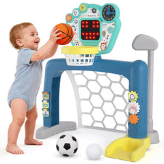 AIGIMU 3-in-1 toddler sports toy basketball hoop for budding gamers and coordinated play.