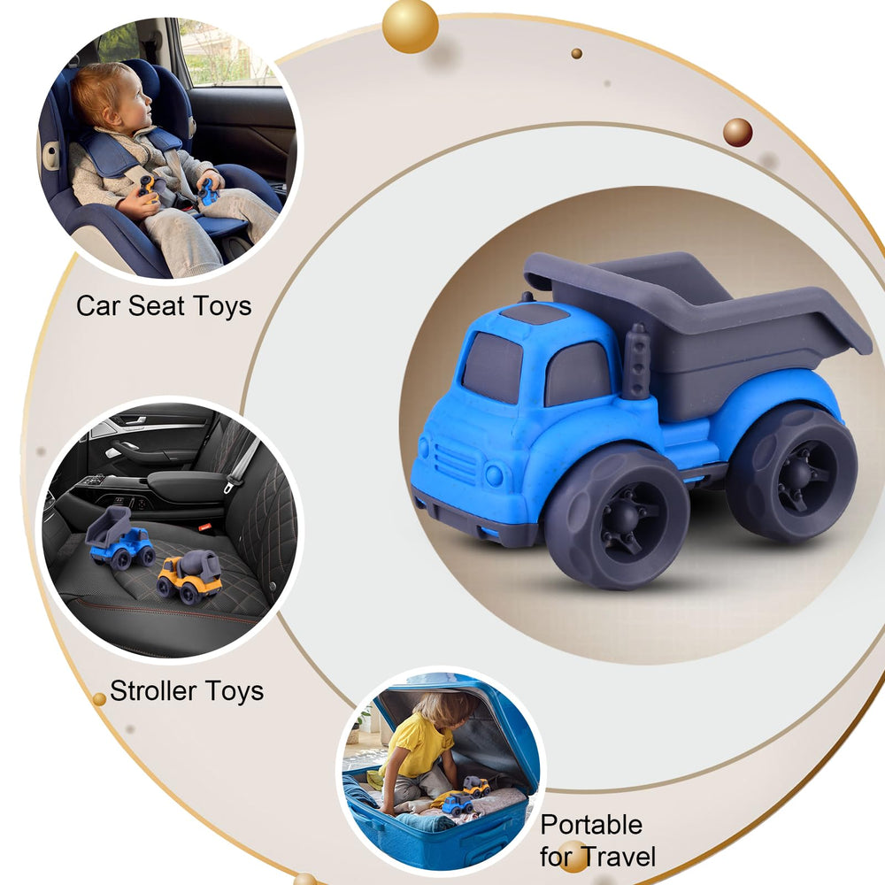 Aigitoy mixer cement truck blue highlights construction-themed role play.