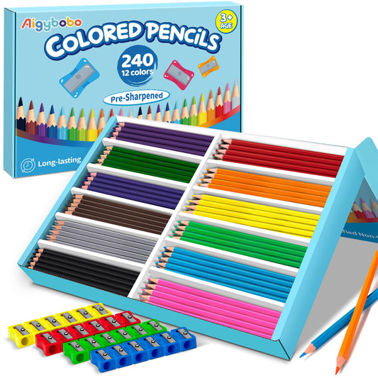 Aigybobo 240-count pencils bulk pack organized for classroom color projects.