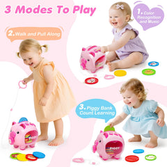 Aigybobo piggy's nose interaction prompts learning through questions and rewards.