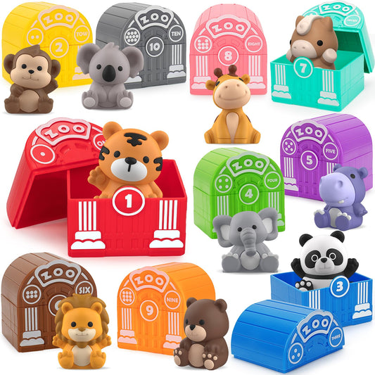 Aigybobo safari animals toy set shows colorful zoos, encouraging color recognition.