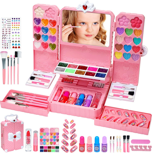 Aimidola 74-piece kids makeup kit with mirror for imaginative dress-up play