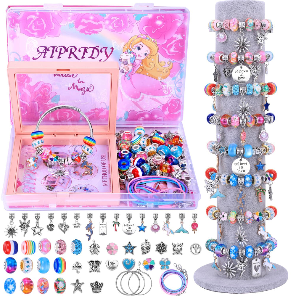 AIPRIDY Charm Bracelet Kit with unicorn mermaid gift box inspires imaginative jewelry making.