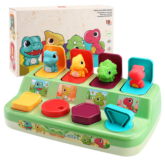 Aiqi Interactive Pop Animal Up Pals with dinosaur buttons for color sorting and cause-effect learning