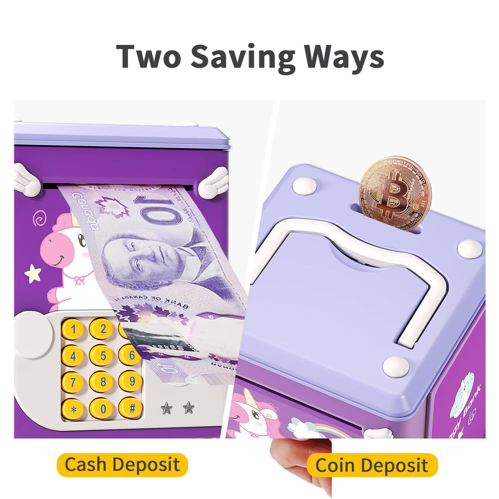 Aiqi piggy bank toy coin storage area offers ample space for coins and cash.