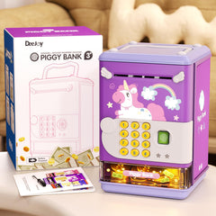 Aiqi piggy bank toy purple color enhances appeal for children.