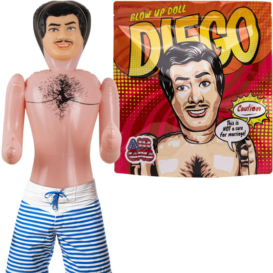AIR GAG inflatable mannequin in full view serves as a bold party centerpiece