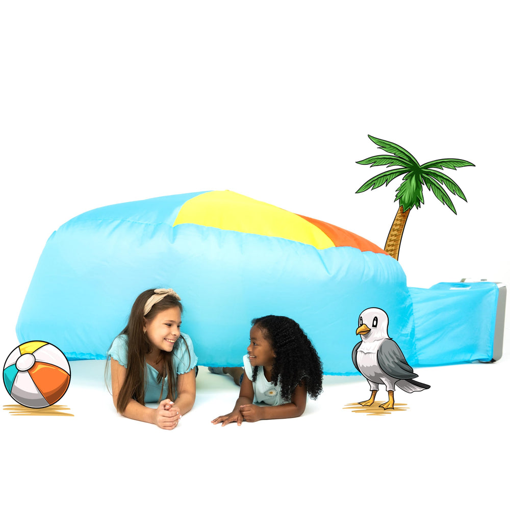 AIR FORT Beach Ball Blue fort inflates quickly for instant playtime.