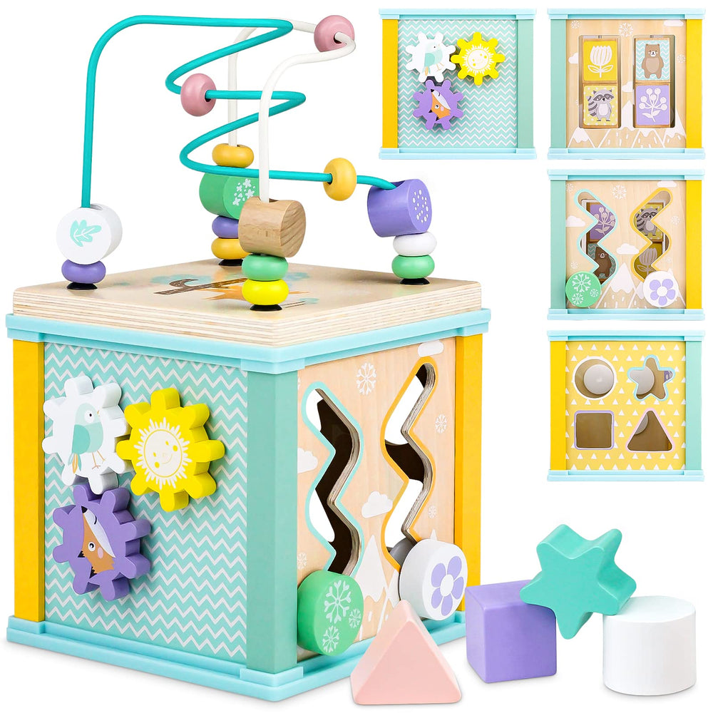 Airlab bead-maze cube offers tactile play to boost hand-eye coordination in toddlers and babies.